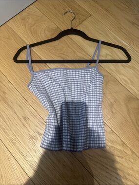 Light Blue Gingham Spaghetti Strap Tank Top